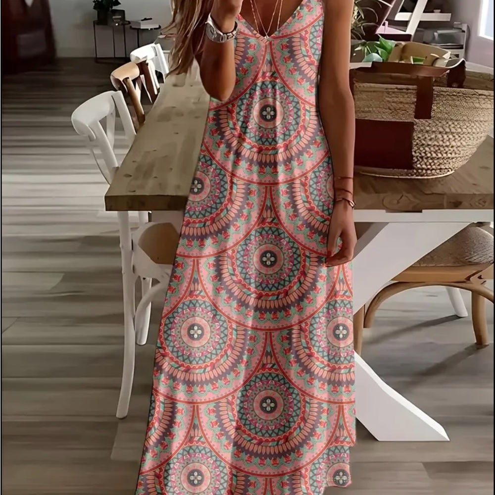 Bohemian Maxi Dress in Pink and Blue